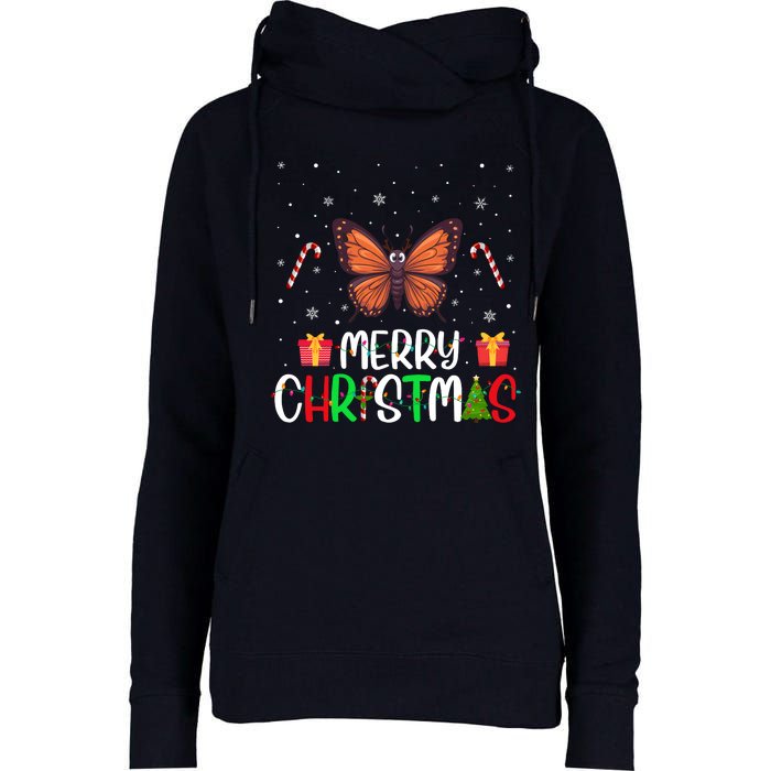 Merry Christmas Lights Butterfly Reindeer Hat Xmas Pjs Womens Funnel Neck Pullover Hood