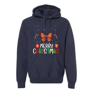 Merry Christmas Lights Butterfly Reindeer Hat Xmas Pjs Premium Hoodie