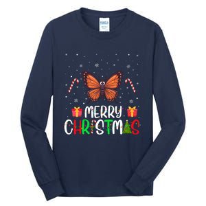 Merry Christmas Lights Butterfly Reindeer Hat Xmas Pjs Tall Long Sleeve T-Shirt