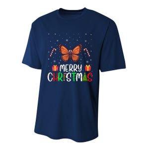 Merry Christmas Lights Butterfly Reindeer Hat Xmas Pjs Performance Sprint T-Shirt