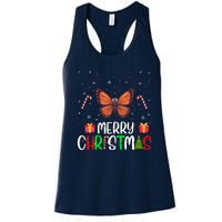 Merry Christmas Lights Butterfly Reindeer Hat Xmas Pjs Women's Racerback Tank