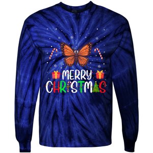 Merry Christmas Lights Butterfly Reindeer Hat Xmas Pjs Tie-Dye Long Sleeve Shirt