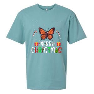 Merry Christmas Lights Butterfly Reindeer Hat Xmas Pjs Sueded Cloud Jersey T-Shirt