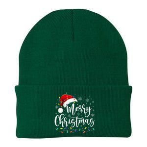 Merry Christmas Lights Red Santa Hat Xmas Family Knit Cap Winter Beanie