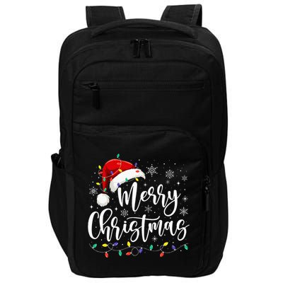 Merry Christmas Lights Red Santa Hat Xmas Family Impact Tech Backpack