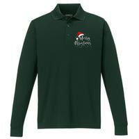 Merry Christmas Lights Red Santa Hat Xmas Family Performance Long Sleeve Polo