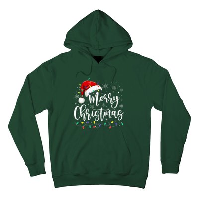 Merry Christmas Lights Red Santa Hat Xmas Family Hoodie