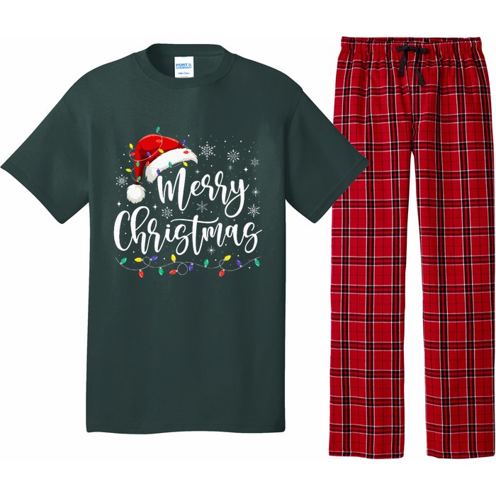 Merry Christmas Lights Red Santa Hat Xmas Family Pajama Set