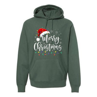 Merry Christmas Lights Red Santa Hat Xmas Family Premium Hoodie