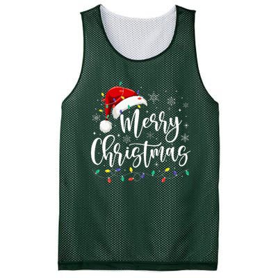 Merry Christmas Lights Red Santa Hat Xmas Family Mesh Reversible Basketball Jersey Tank