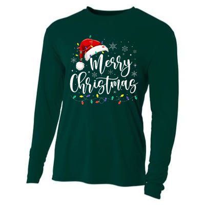 Merry Christmas Lights Red Santa Hat Xmas Family Cooling Performance Long Sleeve Crew