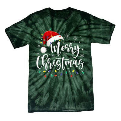 Merry Christmas Lights Red Santa Hat Xmas Family Tie-Dye T-Shirt