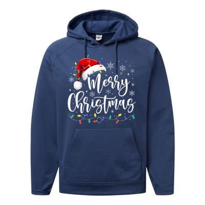 Merry Christmas Lights Red Santa Hat Xmas Family Performance Fleece Hoodie