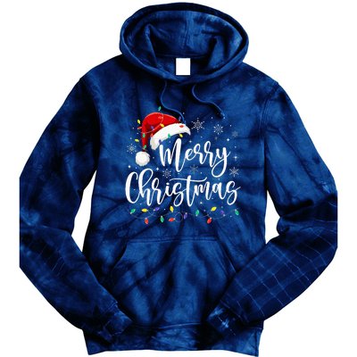 Merry Christmas Lights Red Santa Hat Xmas Family Tie Dye Hoodie