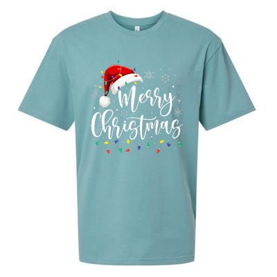 Merry Christmas Lights Red Santa Hat Xmas Family Sueded Cloud Jersey T-Shirt