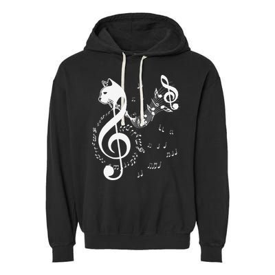 Music & Cats Lover Treble Clef Funny Cat Music Notes Garment-Dyed Fleece Hoodie