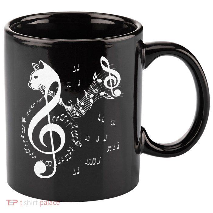Music & Cats Lover Treble Clef Funny Cat Music Notes 11oz C Handle Ceramic Mug