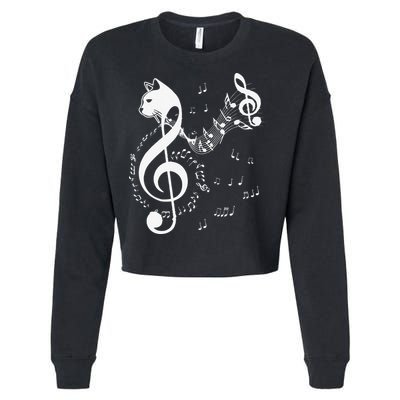 Music & Cats Lover Treble Clef Funny Cat Music Notes Cropped Pullover Crew