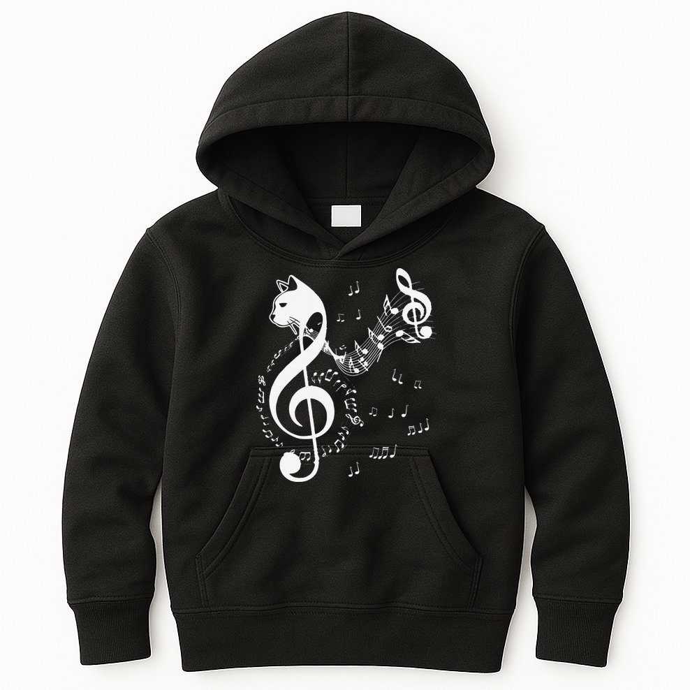 Music & Cats Lover Treble Clef Funny Cat Music Notes Kids Hoodie