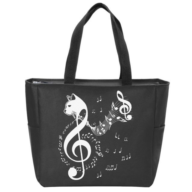 Music & Cats Lover Treble Clef Funny Cat Music Notes Zip Tote Bag
