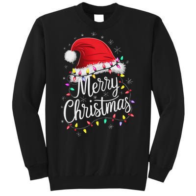 Merry Christmas Lights Red Santa Hat Xmas Family Women Sweatshirt