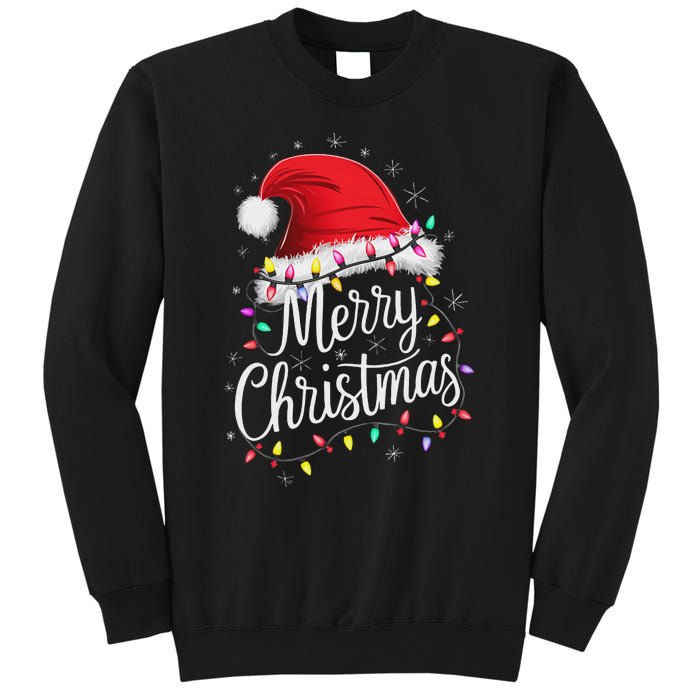 Merry Christmas Lights Red Santa Hat Xmas Family Women Sweatshirt