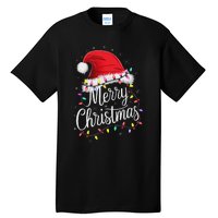 Merry Christmas Lights Red Santa Hat Xmas Family Women Tall T-Shirt