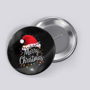 Merry Christmas Lights Red Santa Hat Xmas Family Women Button