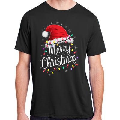 Merry Christmas Lights Red Santa Hat Xmas Family Women Adult ChromaSoft Performance T-Shirt