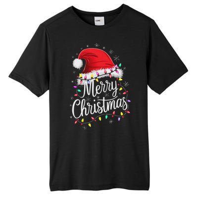 Merry Christmas Lights Red Santa Hat Xmas Family Women Tall Fusion ChromaSoft Performance T-Shirt