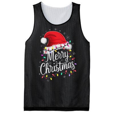 Merry Christmas Lights Red Santa Hat Xmas Family Women Mesh Reversible Basketball Jersey Tank