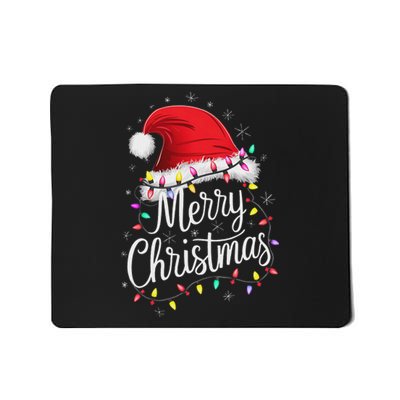 Merry Christmas Lights Red Santa Hat Xmas Family Women Mousepad