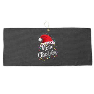 Merry Christmas Lights Red Santa Hat Xmas Family Women Large Microfiber Waffle Golf Towel