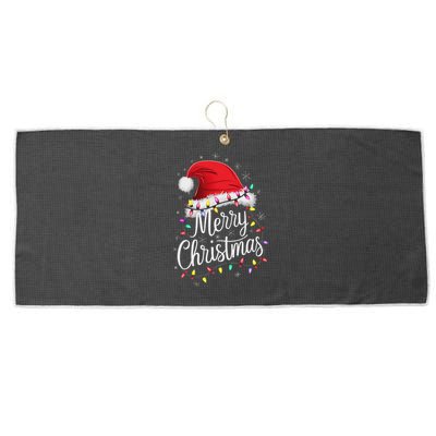 Merry Christmas Lights Red Santa Hat Xmas Family Women Large Microfiber Waffle Golf Towel