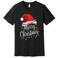 Merry Christmas Lights Red Santa Hat Xmas Family Women Premium T-Shirt