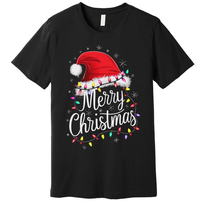 Merry Christmas Lights Red Santa Hat Xmas Family Women Premium T-Shirt