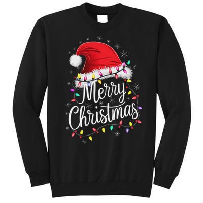 Merry Christmas Lights Red Santa Hat Xmas Family Women Tall Sweatshirt