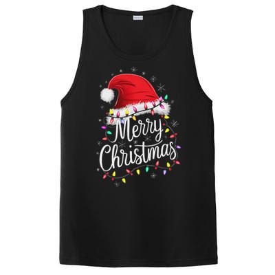 Merry Christmas Lights Red Santa Hat Xmas Family Women PosiCharge Competitor Tank