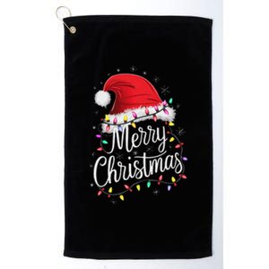 Merry Christmas Lights Red Santa Hat Xmas Family Women Platinum Collection Golf Towel