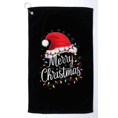 Merry Christmas Lights Red Santa Hat Xmas Family Women Platinum Collection Golf Towel