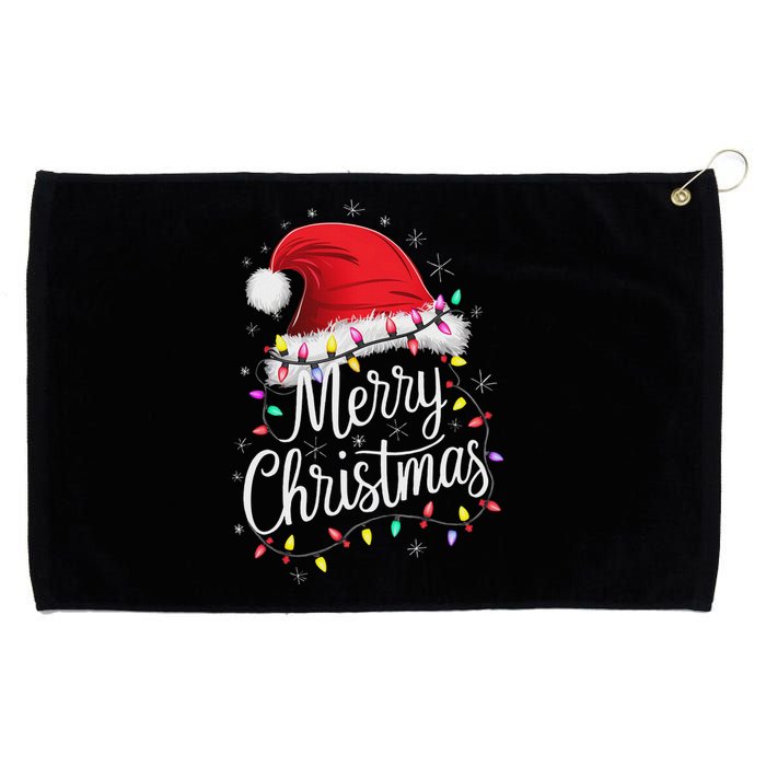 Merry Christmas Lights Red Santa Hat Xmas Family Women Grommeted Golf Towel