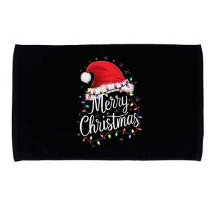 Merry Christmas Lights Red Santa Hat Xmas Family Women Microfiber Hand Towel