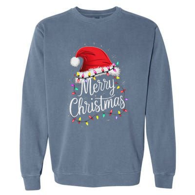 Merry Christmas Lights Red Santa Hat Xmas Family Women Garment-Dyed Sweatshirt