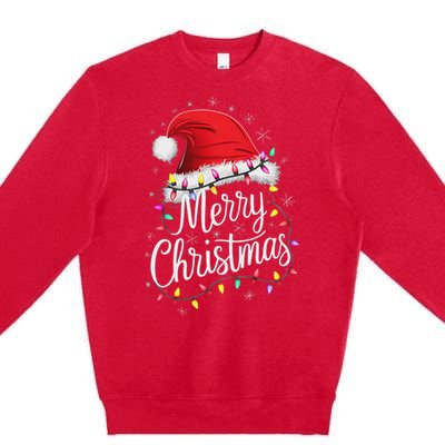 Merry Christmas Lights Red Santa Hat Xmas Family Women Premium Crewneck Sweatshirt