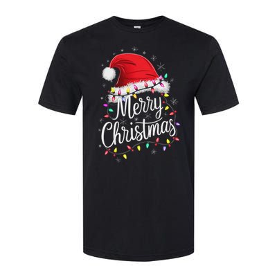 Merry Christmas Lights Red Santa Hat Xmas Family Women Softstyle CVC T-Shirt