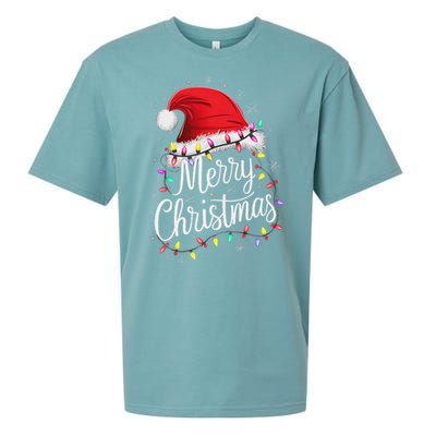 Merry Christmas Lights Red Santa Hat Xmas Family Women Sueded Cloud Jersey T-Shirt