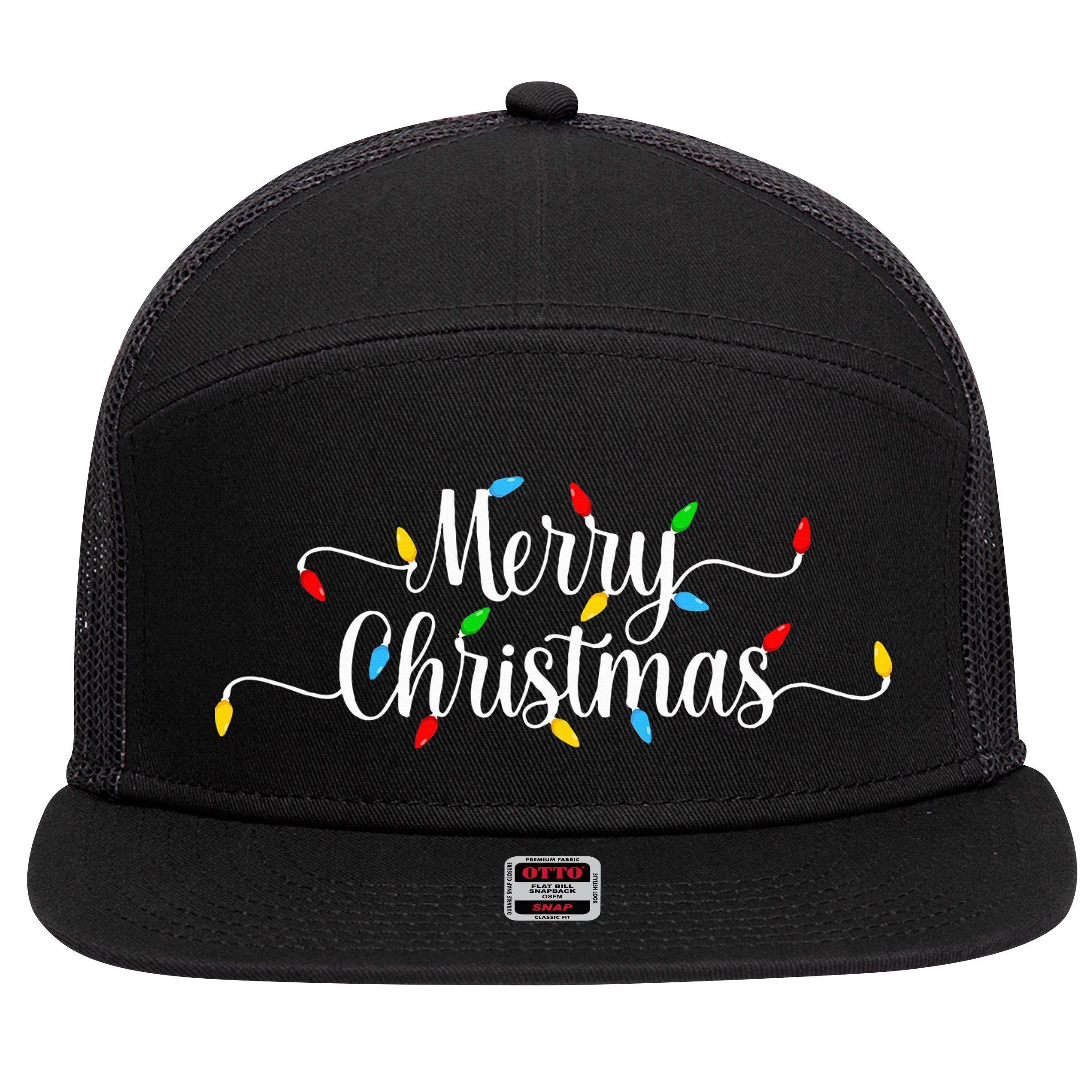 Merry Christmas Lights  7 Panel Mesh Trucker Snapback Hat