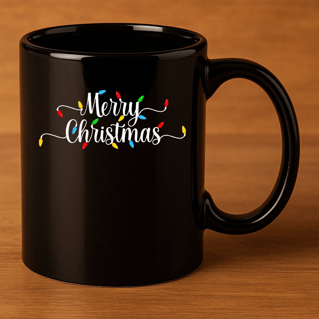 Merry Christmas Lights  11oz C Handle Ceramic Mug