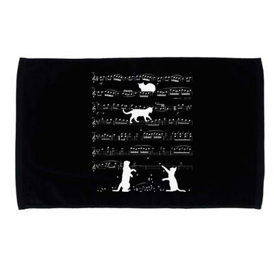 Musician Cat Lover Funny Cute Kitty Playing Music Note Clef Microfiber Hand Towel