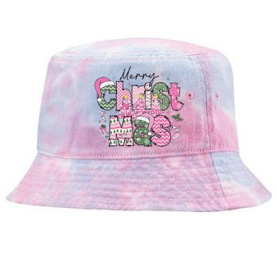 Merry Christmas Lights Red Santa Hat Xmas Family Tie-Dyed Bucket Hat